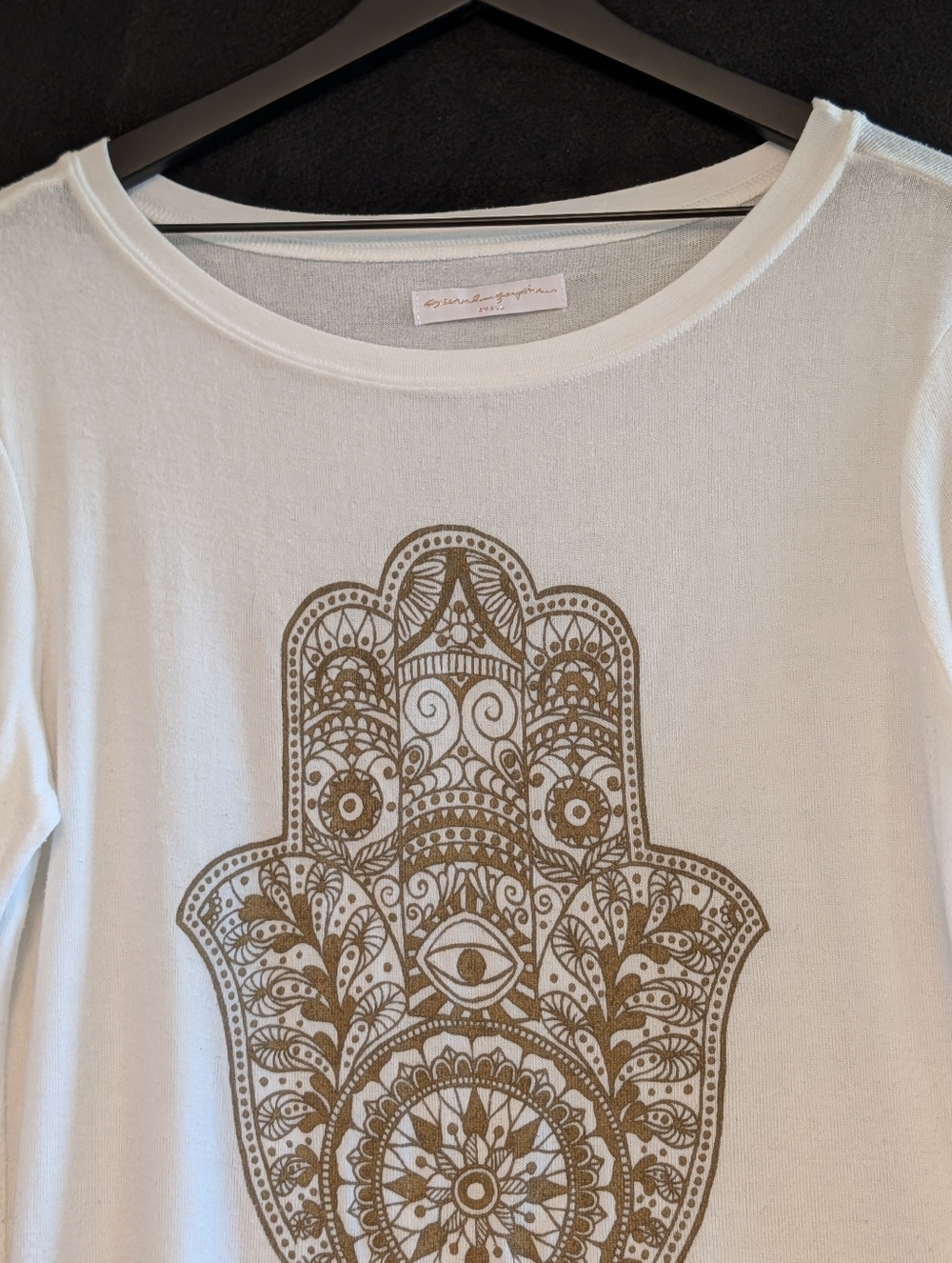 Spiritual Gangster Small Hamsa Hand Graphic Long Sleeve White Gold Top USA Soft - Picture 3 of 6
